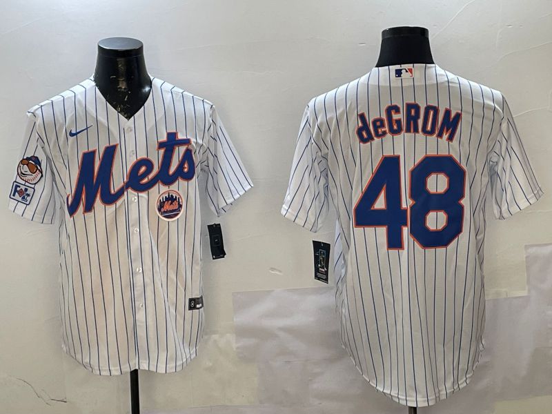 Men New York Mets 48 Degrom White Stripe Game 2025 Nike MLB Jersey style 4